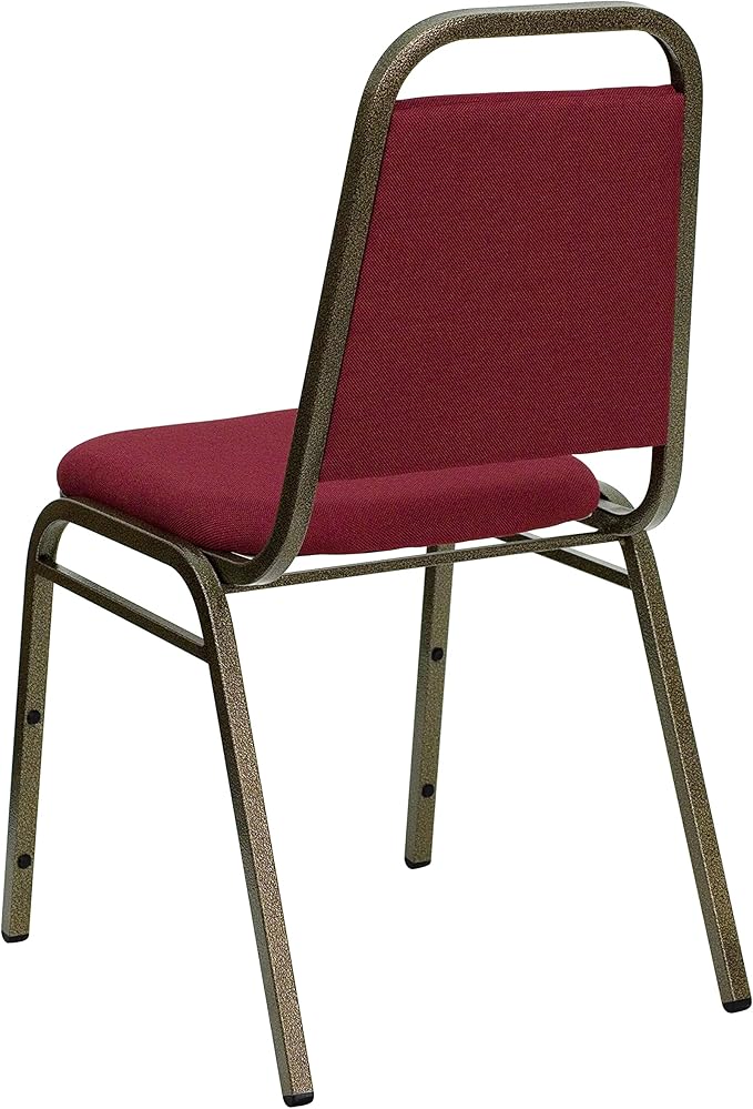EMMA + OLIVER Trapezoidal Back Fabric Upholstered Stackable Banquet Chair, Multipurpose Stacking Chair with Padded Seat and Back, Burgundy/Gold