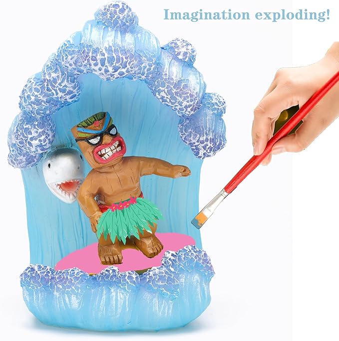 Solar Tiki Statue Decor-Garden Statue Outdoor Ornaments - Tiki Man Surfing Waterproof Decoration Figurine for Tiki Bar,Patio,Balcony,Yard,Lawn,Table