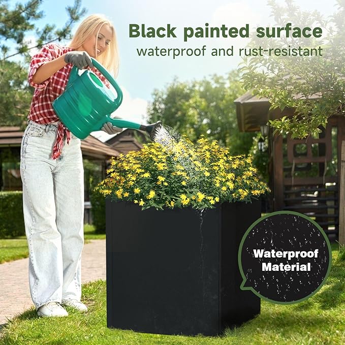 Steel Planter Box-24"x24"x24"-Large Square Planter Box-Outdoor Indoor-Cube Steel Planter Heavy Duty Black Metal Planter Flower Pot Commercial Residential for Home Garden Porch Hotel Patio
