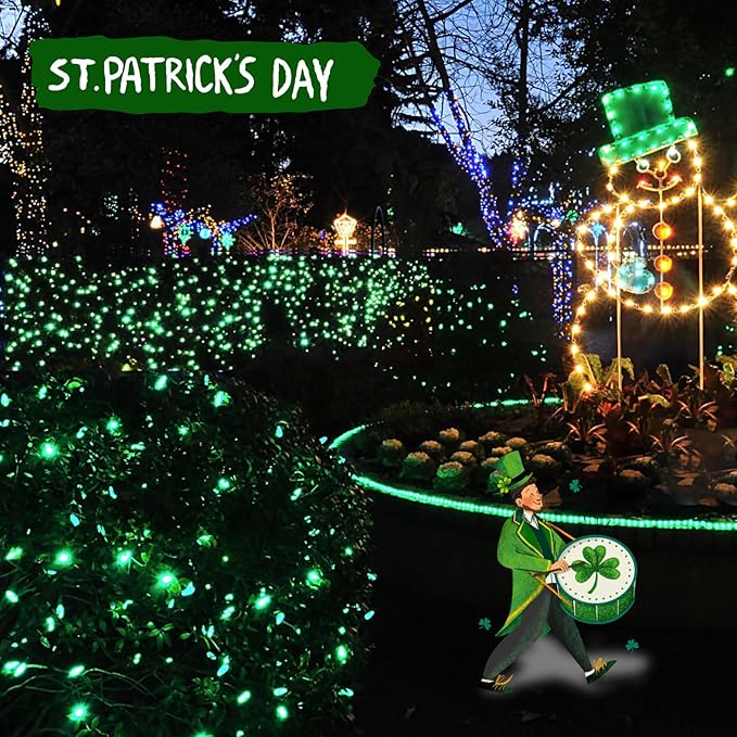 SANJICHA 2-Pack 66FT 200LED Green St. Patrick's Day Lights for Indoor/Outdoor, Super Bright Plug in Fairy Lights, Waterproof String Lights for Festive Decorations St Patrick's Day Garden Tree