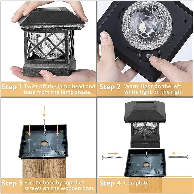 TWINSLUXES Solar Post Cap Lights Outdoor - Waterproof LED Fence Post Solar Lights for 3.5x3.5/4x4/5x5 Wood/Vinyl Posts in Patio, Deck or Garden Decoration