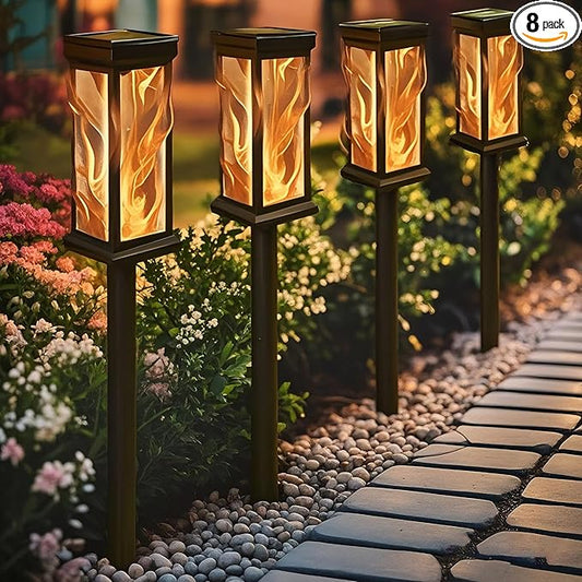8Pack Solar Lights Outdoor Waterproof Torch Lights with Flickering Flame, Landscape Lighting for Outside, Solar Pathway Light for Patio Lawn Porch Walkway Driveway Garden Decorations for outside