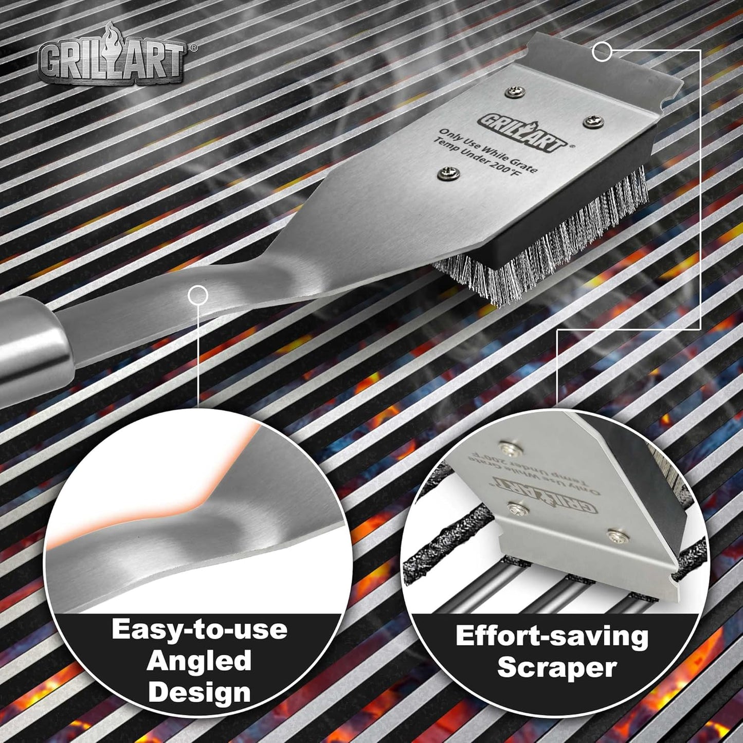 GRILLART Grill Brush and Scraper, Wire BBQ Grill Brush for Outdoor Grill, 16.5” Grill Cleaning Brush BBQ Grill Accessories, Safe Grill Cleaner Brush-Ideal Gift for Men/Dad BBQ Brush for Grill Cleaning