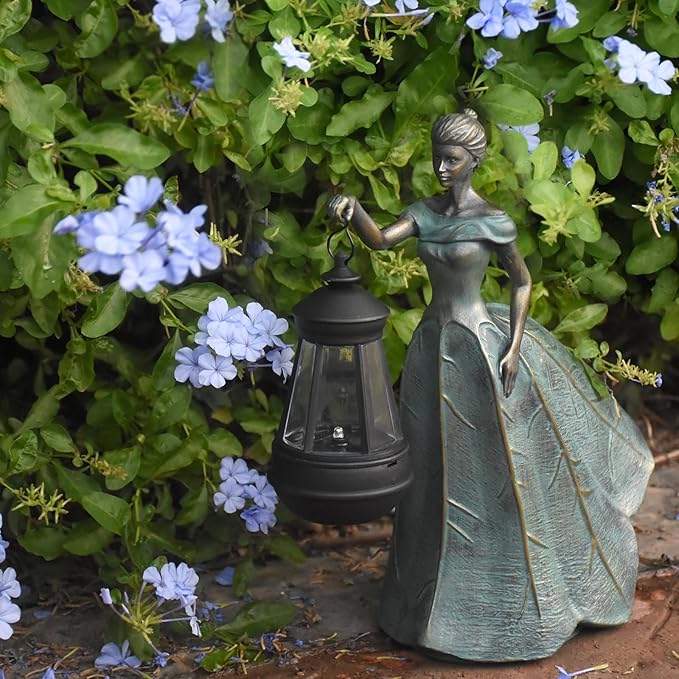 Fairy Garden Statue Solar Garden Decor with Lights for Yard Lawn Decorations Outdoor Patio Fairy Garden Decor Gardening Gifts for Women