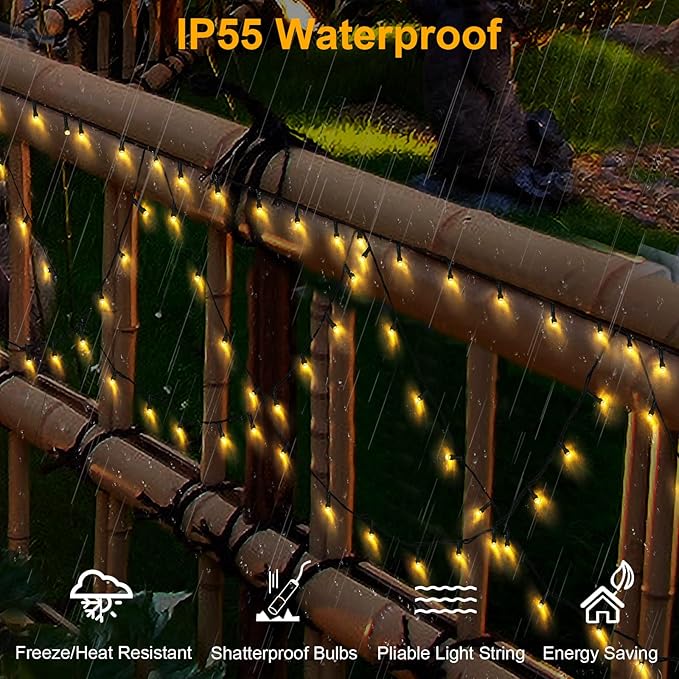 DDMY Christmas Lights Outdoor 34Ft 380 LED Christmas Half-Round String Lights Extendable Plug in 8 Modes Christmas Decoration for Holiday Party Bedroom Garden Patio Outdoor Indoor