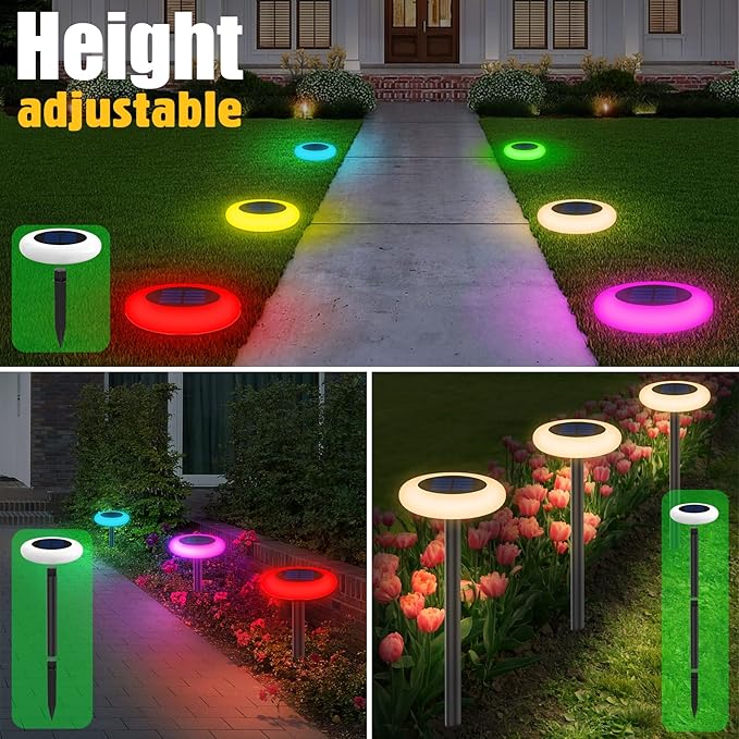 Colorful Solar Colorful Solar Lights Outdoor, Color Changing Solar Lights with Remote, Colorize Pathway Lights Solar Garden Lights for Landscape Walkway Patio Yard Pool