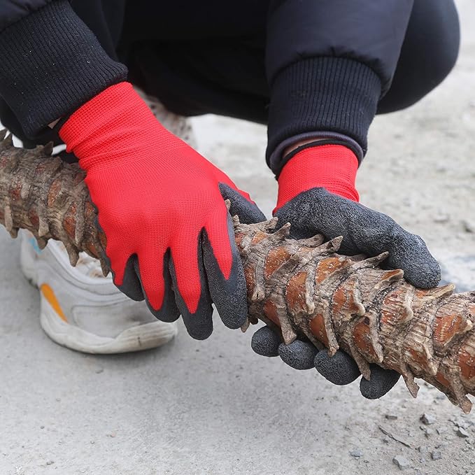 Evridwear Crinkle Latex Rubber Hand Coated Safety Work Gloves for Men Women General Multi Use Construction Warehouse Gardening Assembly Landscaping (XL-Size) Red 120 Pairs Pack