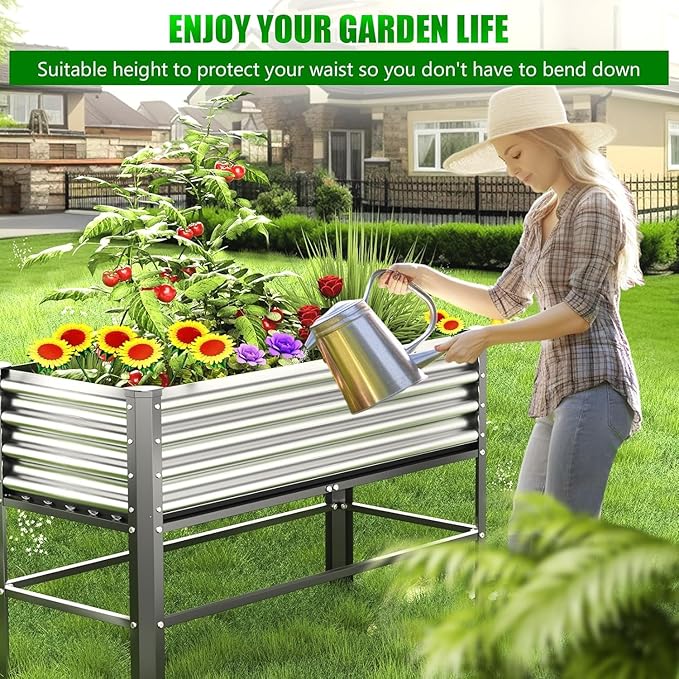 Doniks Raised Garden Bed with Legs, 48×24×32in Large Outdoor Metal Galvanized Garden Planting Box, 600lb Capacity for Vegetables Lawn Green Flowers, Fruits, Terrace