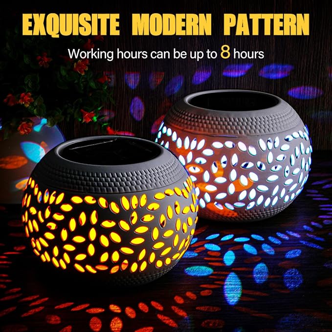 Reginary 2 Pcs Solar Table Lantern Outdoor Waterproof Dancing Flashing Flame 7 Color 2 Modes Metal Tabletop Light Desktop Decorative Lamp Auto On/Off Lighting for Patio Garden Pathway Yard (White)