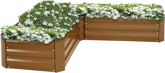 Sunnydaze 11.75" H Raised Metal Garden Bed - Galvanized Raised Garden Bed Outdoor for Vegetables and Flowers - Brown - L-Shaped