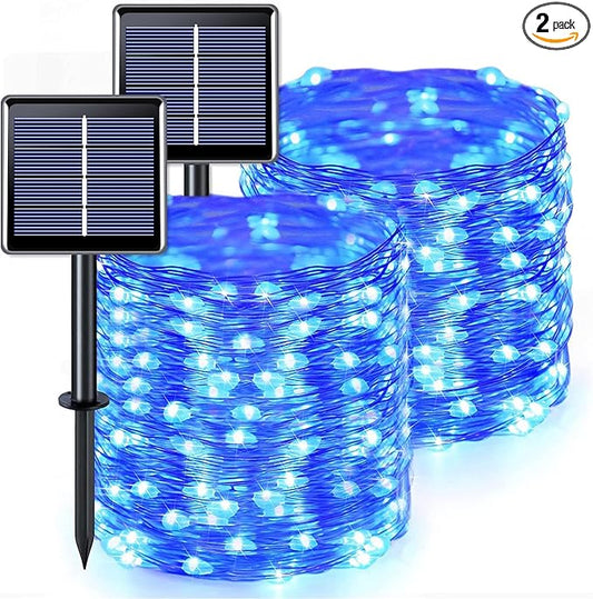 JMEXSUSS 2 Pack Blue Solar Fairy Lights Outdoor Waterproof, 200 LED 66FT Solar String Lights for Outside, 8 Modes Copper Wire Solar Christmas Lights for Garden Tree Patio Christmas Decoration
