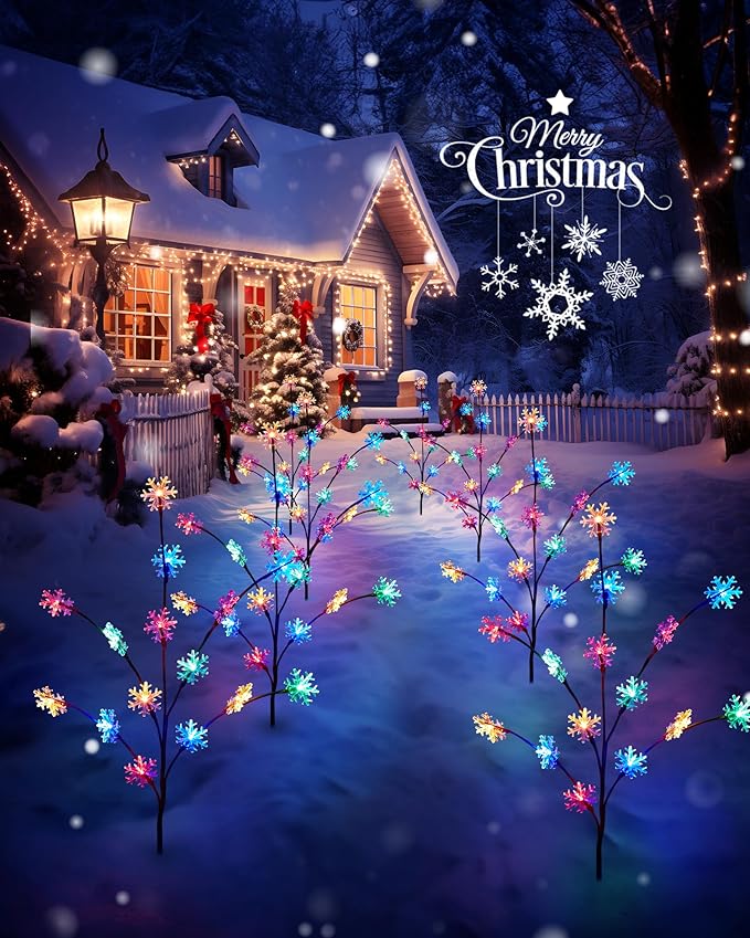 Outdoor Snowflake Lights, 4 Packs Driveway Christmas Lights, Outdoor Tree Christmas Decorations, Christmas Outdoor Decorations Yard, Multicolor