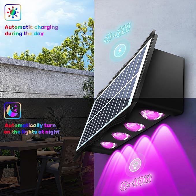 8LED Multi-Color Solar Wall Lights, Up and Down Lighting Solar Outdoor Light Waterproof IP65, Solar Fence Light for Yard Deck Garden Garage Walkway Porch Christmas Decorations (4 Pack)