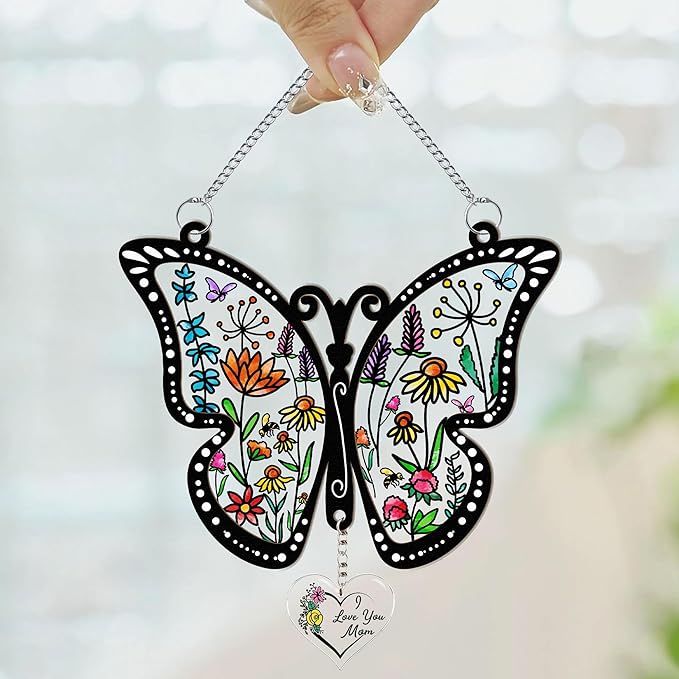 Acrylic Suncatcher Gift for Mom Window Hanging Butterfly Home Decoration 8x8inch, for Mom, for Mom from Daughter Son, Sentimental Best Mom Birthday Gift Ideas