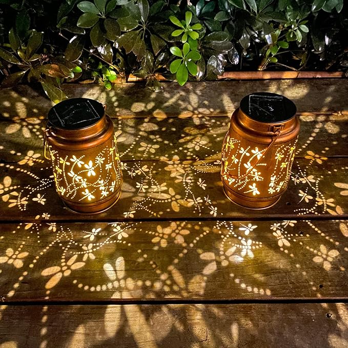 4 Packs Dragonfly&Hummingbird Solar Lantern Lights Outdoor Decor, Hanging Metal Decorations Waterproof with LED Light, Landscape Lights for Garden Patio Yard Lawn Backyard Front Porch