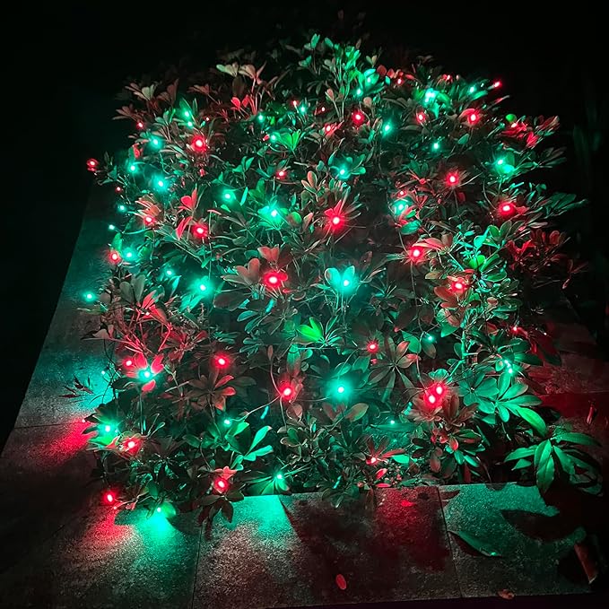 HISHINY LED Christmas Net Lights Outdoor, 5ftx5ft 100LED Green Wire, Connectable Bush Mesh Net Lights String for Halloween Christmas Party,Shrub,Yard,Tree（Red&Green）