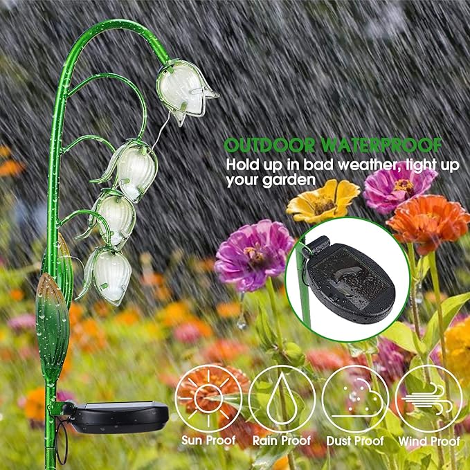VCUTEKA Solar Garden Decor Stake Outdoor Light Glass Flower Stake for Yard Lawn Decor Backyard Decorations