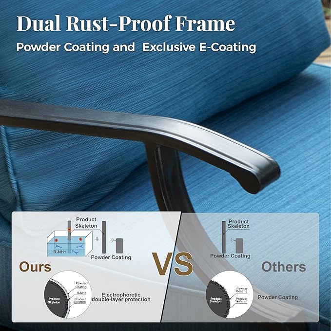 Patio Furniture Set with Fire Pit Table, 5 Pcs Metal Outdoor Conversation Set, 4 Single Chairs with 5.75" Extra Thick Cushion and 28" Fire Pit Table for Backyard Deck, Green Blue