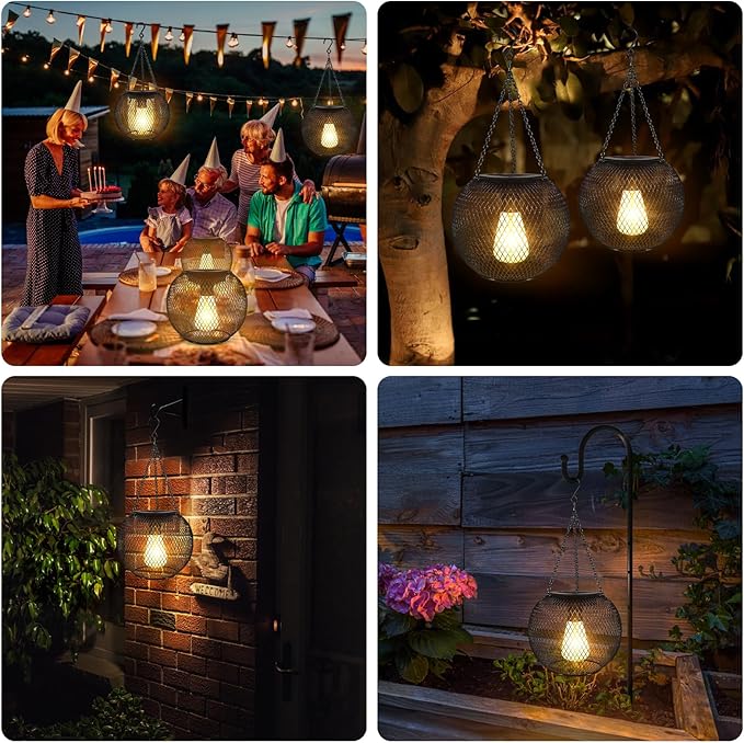 pearlstar Solar Lanterns Outdoor,Upgraded Solar Lights for Outside Decorative Outdoor Hanging Lights Waterproof Solar Lantern Lighting for Yard Garden Patio Pathway Tree,2 Pack