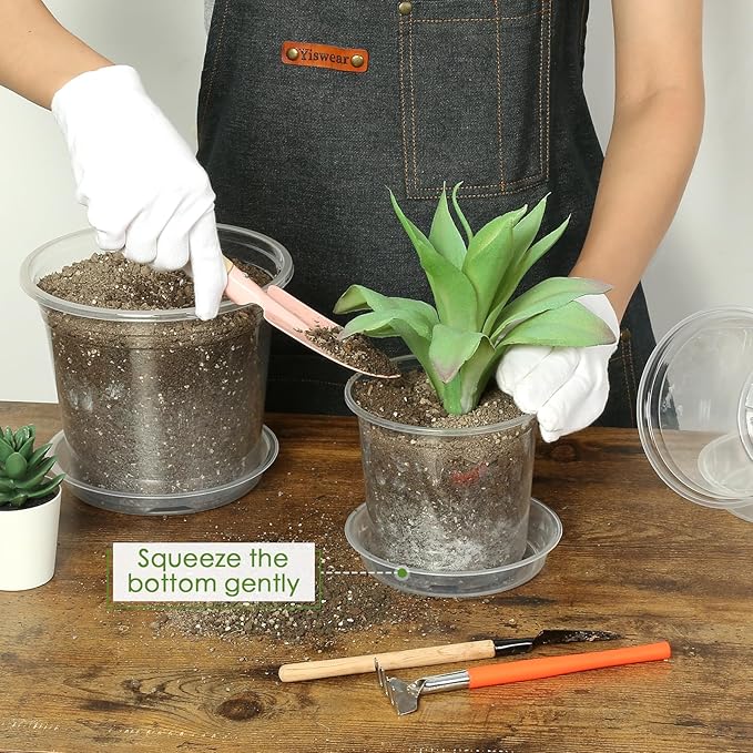 4/5/6/7 Inch Clear Nursery Pots for Plants with Sacuers 15 Pack, Plastic Flower Pots with Drainage Holes, Variety Pack Seedlings Garden Pot for Indoor Outdoor (7 inch)