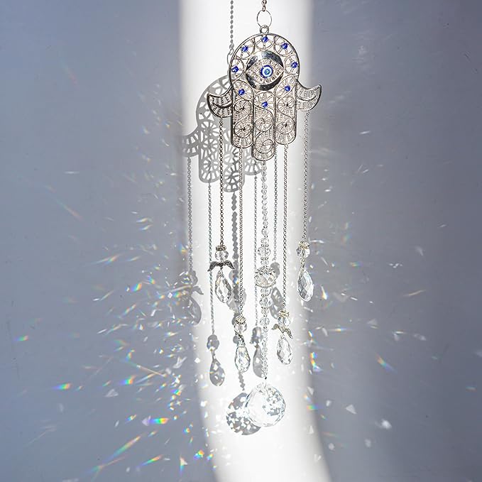 Hanging Crystal Blue Evil Eye Protection Pendant Hamsa Hand Suncatcher Angel Wing Decor Prism Sun Catchers Indoor Window Decoration Charm