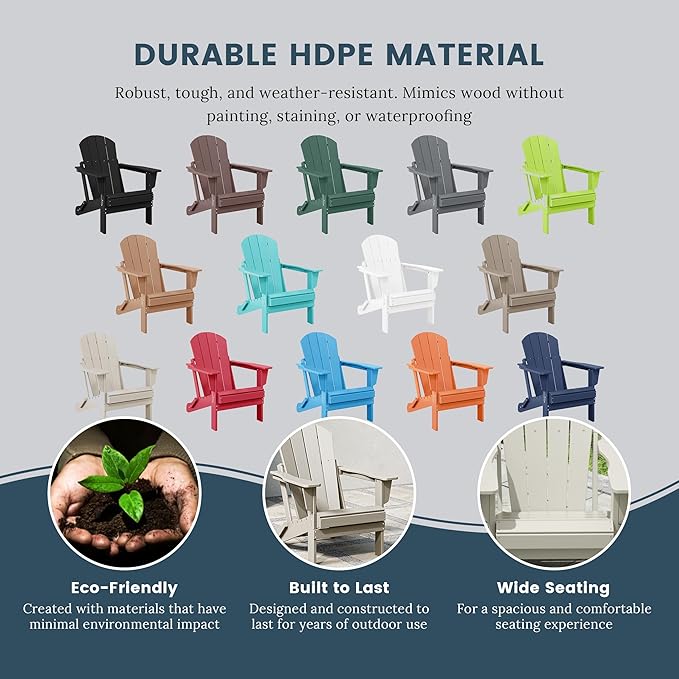 Westin Outdoors Laguna WO Home Furniture Adirondack Chair 4 PC Set Classic Outdoor Patio Folding Chair for Bon Fire Pit Lawn Backyard Beach Plastic Weather-Resistant (Sand)