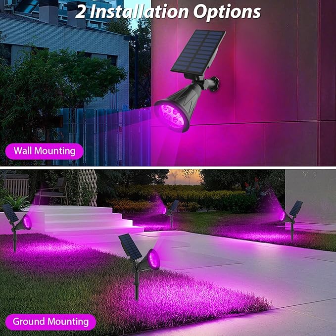 T-SUN Solar Spotlights, 4 LED Solar Waterproof Outdoor Landscape Lights, Auto-on/Auto-Off by Day, 180 Angle Adjustable for Tree, Patio, Yard, Garden, Driveway, Stairs, Pool Area(Purple-1Pack)
