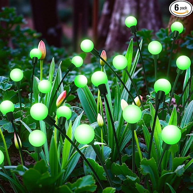 LETMY Solar Garden Lights - 6 Pack Upgraded Swaying Solar Lights Outdoor, 48 LED Firefly Lights Outdoor Waterproof Garden Decorations for Yard Patio Pathway Holiday (Green)
