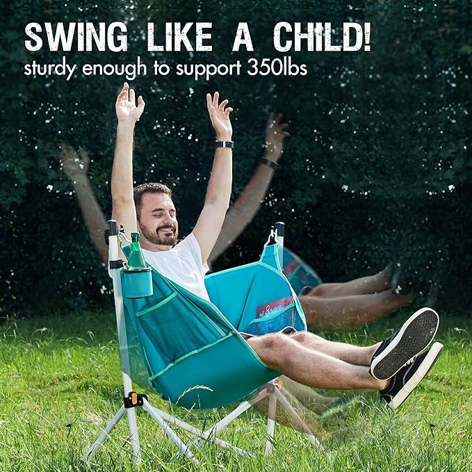 Portal Hammock Camping Chair Folding Rocking Chair Portable Swinging Chair with Cup Holder for Outdoor Lawn Backyard Patio Car Camp Sports Concerts,Support 350 lbs Blue