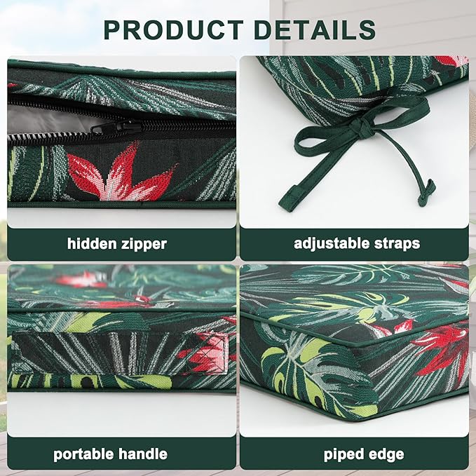 Favoyard Outdoor Chair Cushion 22 x 22 x 3 In Waterproof Pattern Fade Resistant Cushions for Patio Furniture with Removable Cover Attach Straps 28D Foam Insert Cushions Pads for Seat Sofa Couch 2 Pack