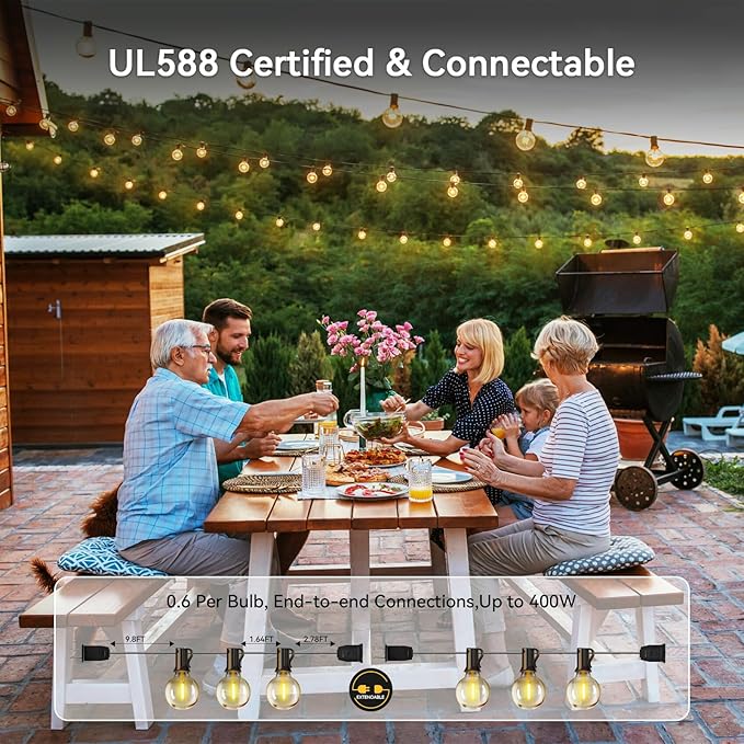 XURISEN Outdoor String Lights with Dimmer, 35.5FT LED Patio Lights for Outside 15+1 Shatterproof G40 Globe Bulbs UL Listed IP65 Waterproof Hanging Lighting for Backyard Balcony Bistro Party Decor