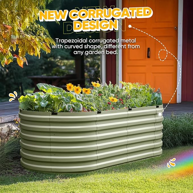 KING BIRD Raised Garden Bed Kit 2025 Upgraded Quick-Setup Galvanized Planter Garden Box Outdoor for Gardening, Vegetables, Flowers, 74x36x23 in, Olive Green