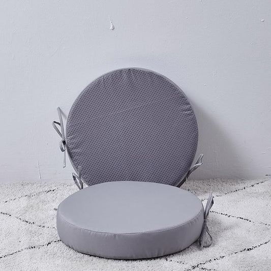 15 x 15 Inch Round Cushions for Outdoor Furniture Non-Slip Waterproof Patio Bistro Chair Cushion with Ties Bar Stool Seat Cushion for Kitchen Chairs Set of 2, Light Gray