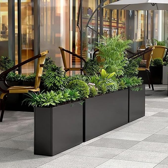 Black Steel Metallic Heavy Planter for Outdoor Plants 30"x12"x24" Outdoor Metal Planter Spliced Flower Pot with Partitions for Outside,Indoor,Garden (Black, 30 * 12 * 24)