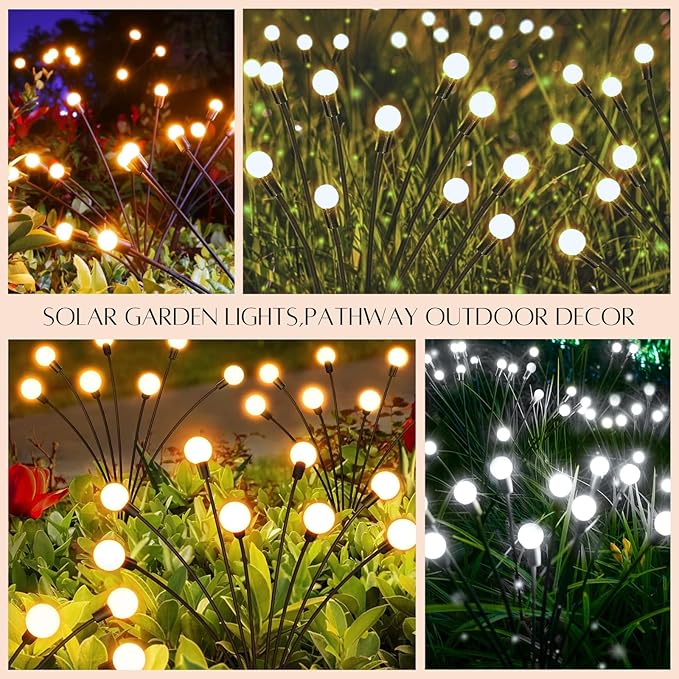 OZS 4-Pack Warm White &4-Pack Cool White Total 64LED Solar Garden Lights - Solar Lights Outdoor, Solar Firefly Lights, Sway by Wind,Solar Fairy Lights Waterproof for Yard Garden Decoration