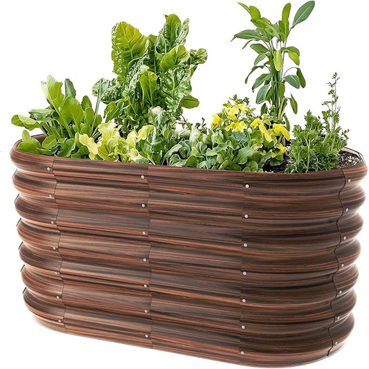 4x2x2ft Oval Galvanized Raised Garden Bed Kits Outdoor Large Metal Modular Planter Box 9-in-1 Raised Beds for Gardening,Vegetables,Fruits,Flowers & Herbs (Brown)