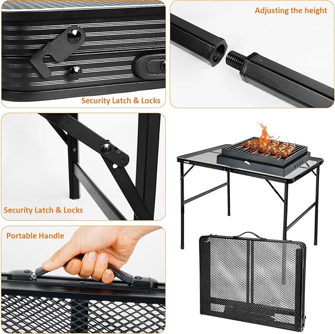 Folding Table, Easy for Storage, Compact and Portable Picnic Table for Grill, Outdoor Camping, Garden, Patio, Dining, BBQ, Party, Market, 3Ft (Medium, Black)
