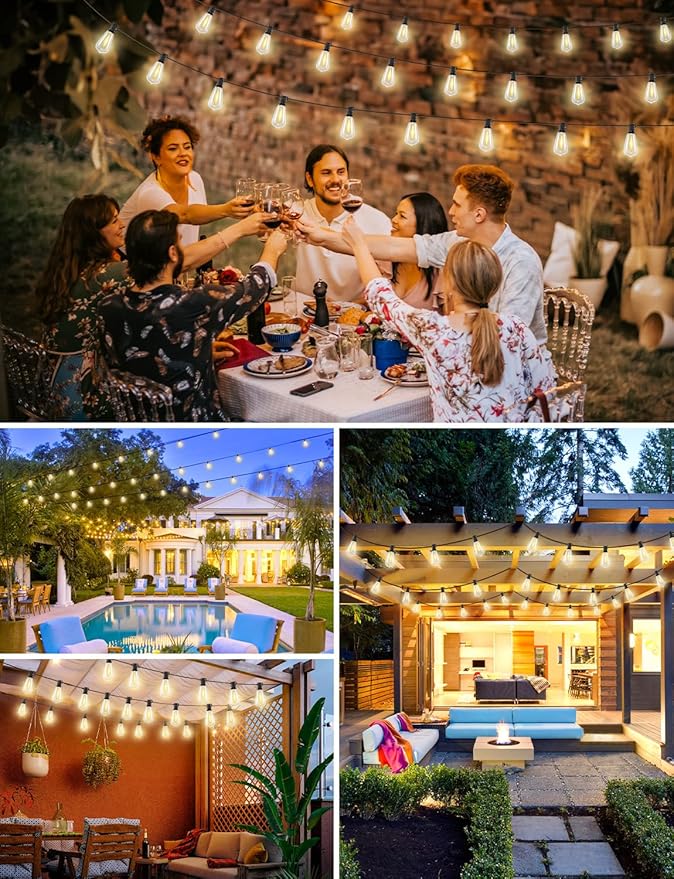 Brightever 120FT LED Outdoor String Lights with Remote, Patio Lights Outdoor Waterproof with 36+2 Shatterproof ST38 LED Bulbs, Dimmable Outside Hanging Light for Porch, Garden, Backyard, Cafe, 2700K