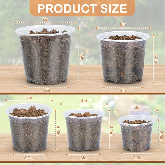 45 Pack 7/6/5/4/3 Inch Clear Nursery Pots for Plants, Clear Plastic Plant Pots with Drainage Holes, Transparent Variety Pack Flexible Garden Pot for Outdoor Indoor, Seed Starting Pots (Clear)
