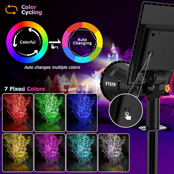 Solar Color Spot Lights Outdoor, 21 LEDs Color Changing Solar Outdoor Lights, IP67 Waterproof RGB Multicolor Yard Solar Spotlights Auto On/Off for Pathway Garden Pool Patio Tree