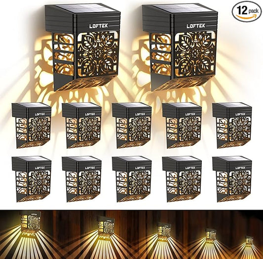LOFTEK Solar Deck Lights, 12 Pack Solar Fence Lights, Outdoor Garden Decorative Light, Dusk to Dawn, Waterproof, Fence Post Light for Railing, Patio, Backyard, Stair, Step, Camping, Warm White