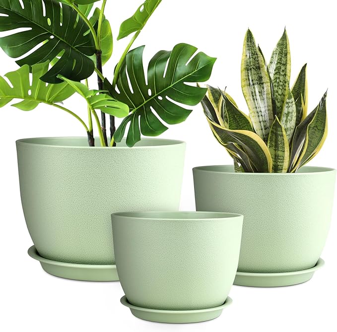 Plant Pots 12/10/9 inch Set of 3, Flower Pots with Multi Mesh Drainage Holes, Large Planters for Indoor Outdoor Garden Plants and Flowers. (Green)