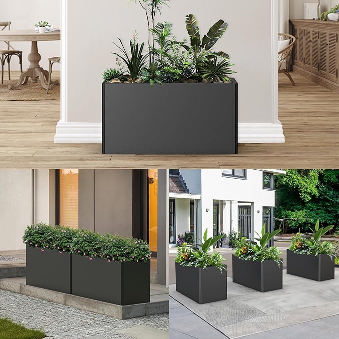 Rectangular Planter Box (36''L x 15''W x 15''H) Large Planter Box Outdoor, Metal Planters with 6 Drainage Holes for Commercial Residential Patio Deck and Backyard, Black