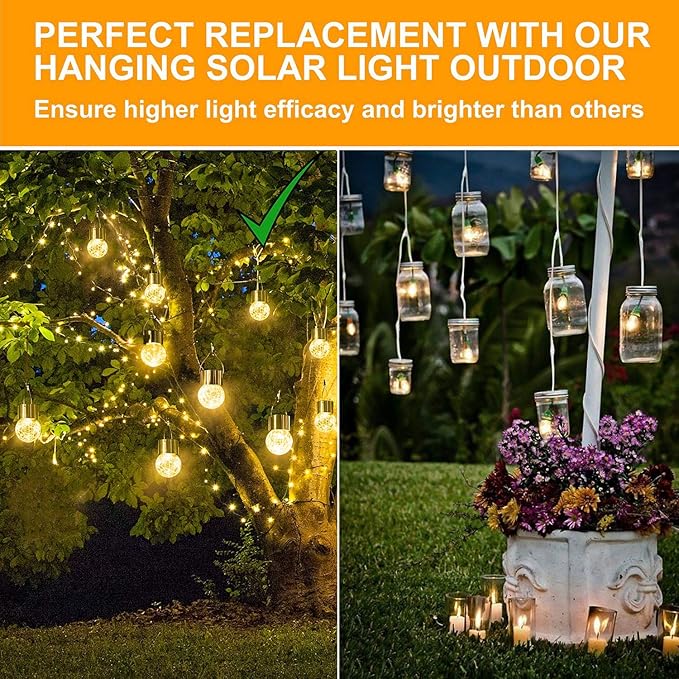 MAXvolador 12-Pack Hanging Solar Lights, Decorative Cracked Glass Ball Light, Solar Powered Waterproof Globe Lighting for Garden, Tree(Warm White)