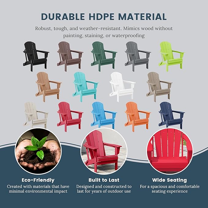 Westin Outdoors Laguna WO Home Furniture Adirondack Chair 4 PC Set Classic Outdoor Patio Folding Chair for Bon Fire Pit Lawn Backyard Beach Plastic Weather-Resistant (Red)