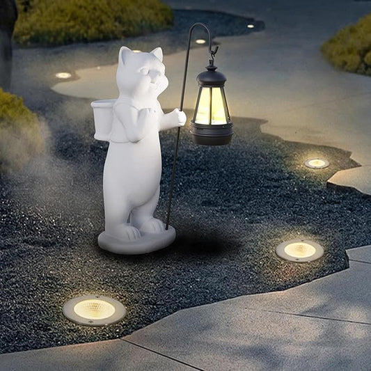 Solar Powered Garden Resin Statue Lights, 10 Inch Waterproof Outdoor Animal Cute Cat Figurine Lights, Suitable for Patios, Balconies, Lawns, Courtyards, Etc (Basket)
