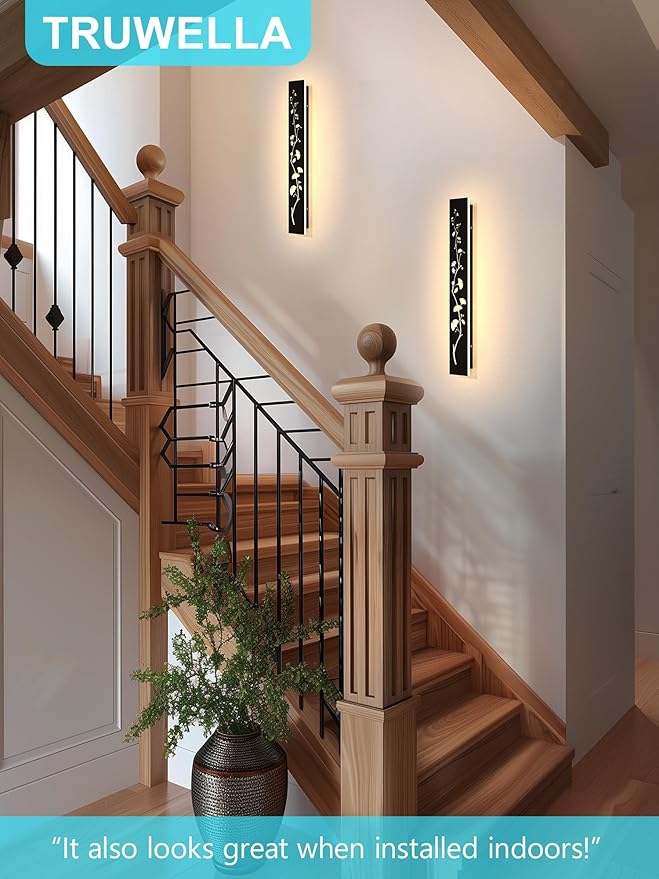 Modern Outdoor Wall Lights 39.4inch LED Long Wall Sconce 3000K Ginkgo Hollow Design Wall Mount Porch Lights 32W Exterior Lighting Fixtures for Patio Balcony Terrace Garden