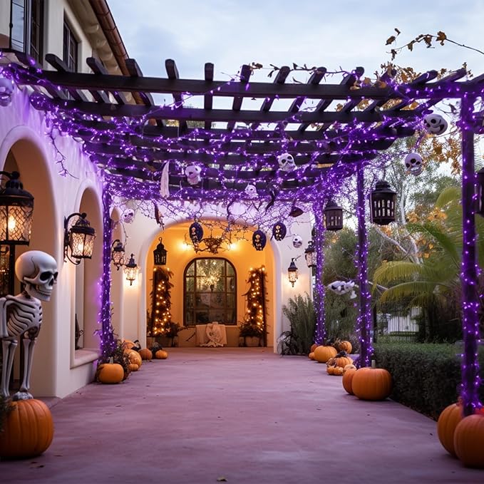 JMEXSUSS 2 Pack Purple Solar Lights Outdoor Waterproof: Each 100 LED 33ft Purple Solar Christmas Lights - 8 Modes Solar Christmas Lights for Outside Tree Holiday Garden Party