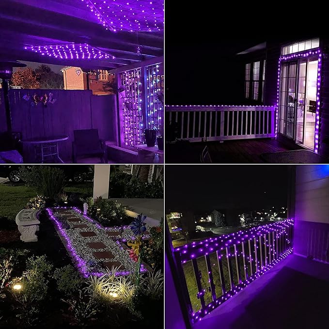 QITONG 4 Pack Purple Solar Fairy Lights, Each 33ft 100 LED Solar Christmas Lights, 8 Modes Solar Twinkle String Lights