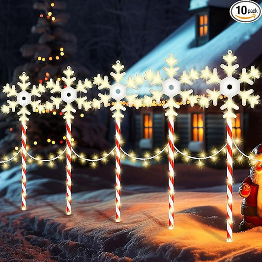 Christmas Pathway Lights Snowflake Outdoor 10PK 28inch 250LED 8 Modes Yard Decoration Flashing Waterproof Outdoor Lighted Up Christmas Light Decor for Garden Yard (Red)